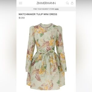 New w/o tags Zimmerman Matchmaker Tulip Dress